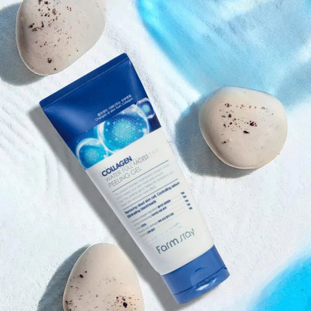 Farm Stay Collagen Water Full Moist Peeling Gel – Exfoliante Hidratante con Colágeno para una Piel Suave y Renovada - KBOX